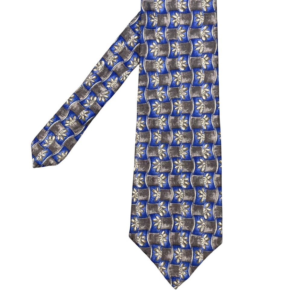 Van Heusen Blue Grey Silk Geometric Floral Necktie Mens OS